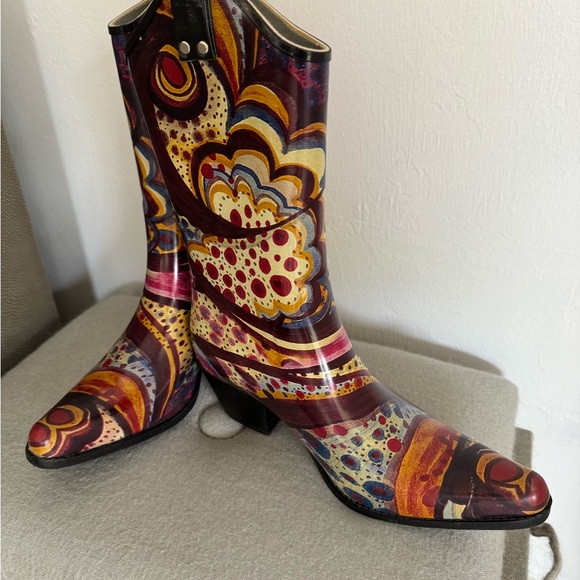Nomad Rubber Cowboy/ Cowgirl Western Rain Boots Womens Size 9 Multi Colored - Picture 1 of 4